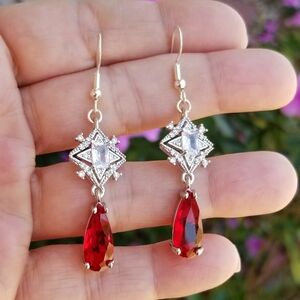 Sterling Silver Ruby Earrings, Ruby Art Deco Earrings, Ruby Dangle Earrings